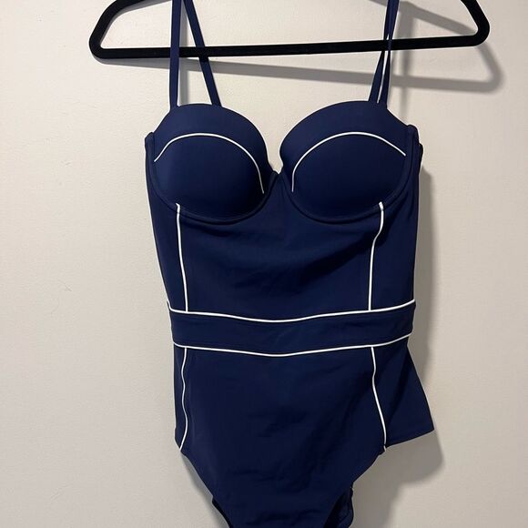 TORY BURCH LIPSI CONTRAST-TRIM ONE-PIECE BEST UNDERWIRE SWIMSUIT Size Medium - Picture 7 of 10